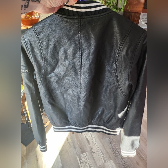 Madden NYC Faux Black Leather Bomber Jacket - Picture 10 of 11